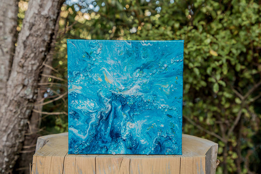 Teal + White Crystal Flow Art Canvas