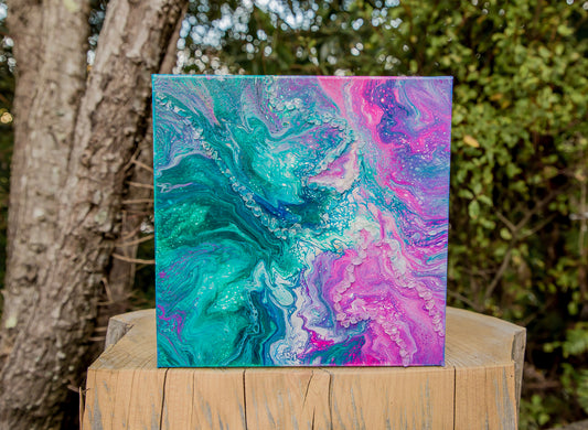 Teal + Pink Crystal Flow Art Canvas